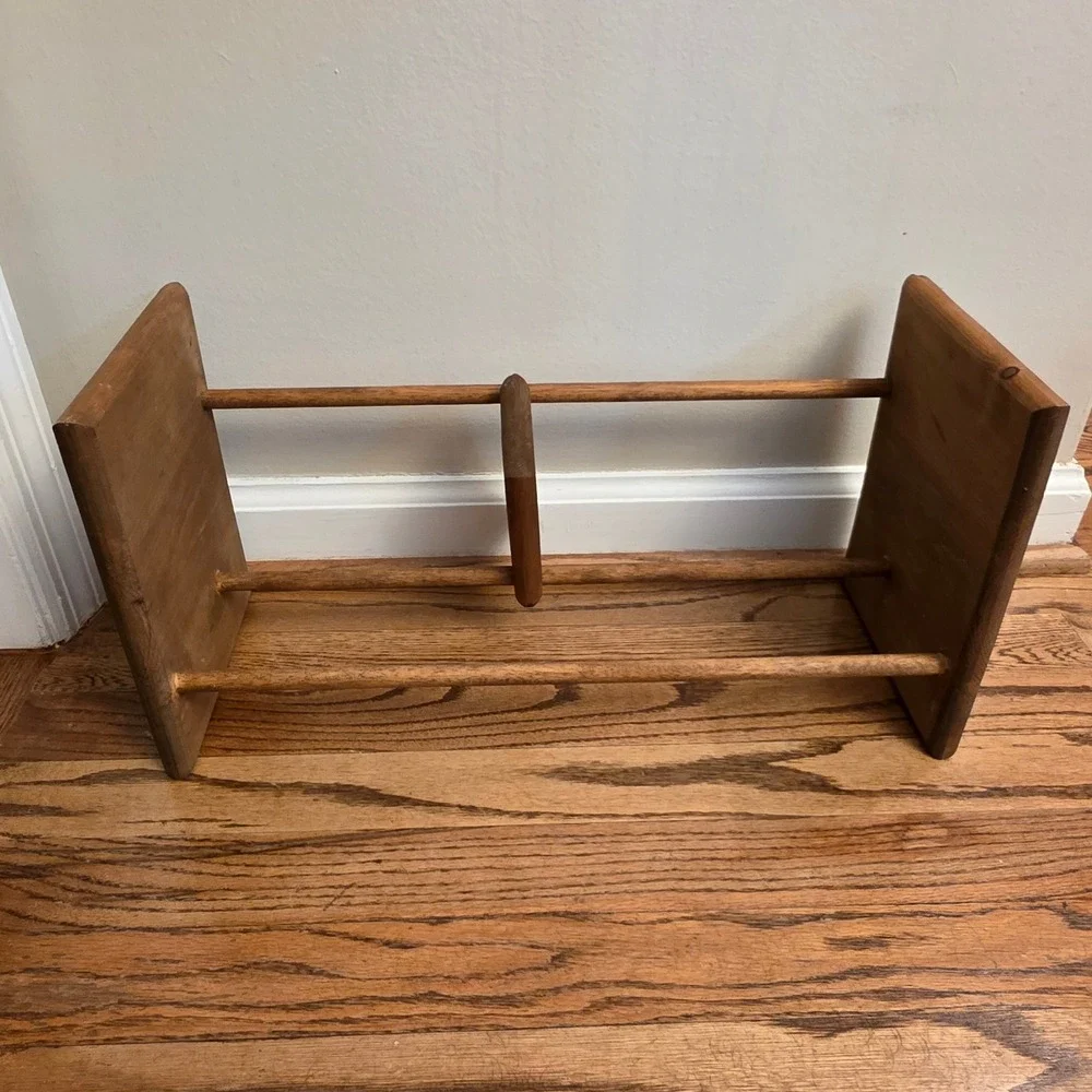 Vintage Wood Spindle Cook Book Rack Adjustable Sliding Divider 18